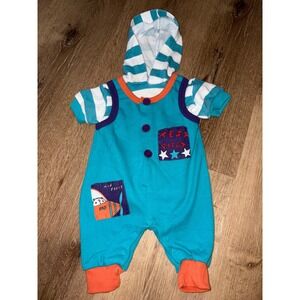 Vintage Cuties Judy Baby Romper 3-6 Months Turquoise Blue Pilot Airplane Hooded‎
